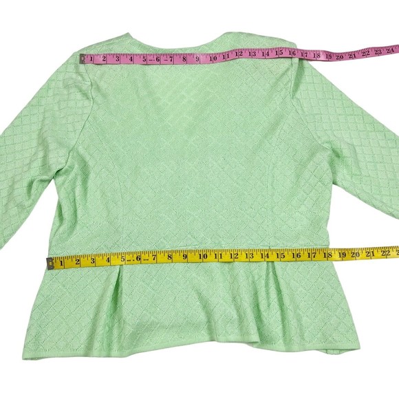 Ming Wang Womens Cardigan Sweater Mint Green Peplum V Neck Clasp Sz PL - Picture 9 of 10